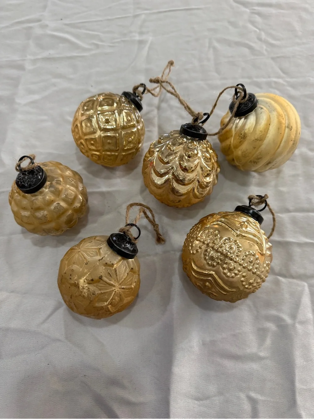 Mercury Glass Adorned Ornament Set Gold